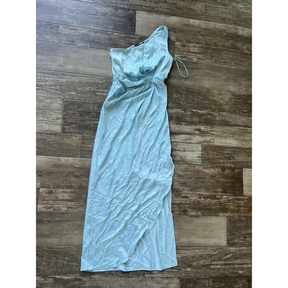 Abercrombie and Fitch One Shoulder Satin Knotted Midi Dress Small TALL Blue